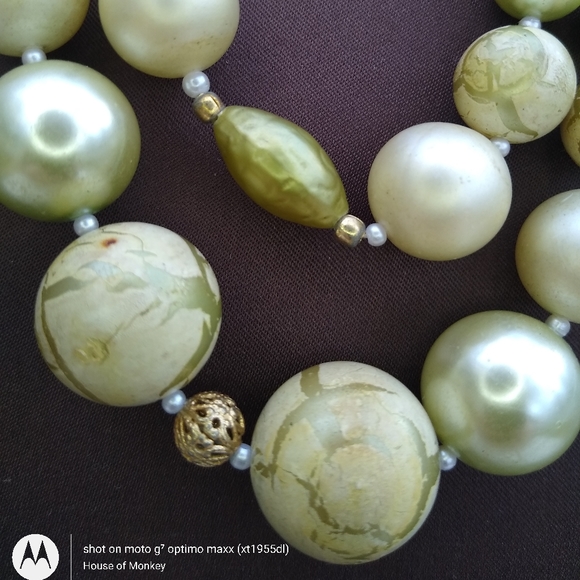 Vintage Crackle Glass faux Pearl 2 Strand Necklace - Picture 8 of 12